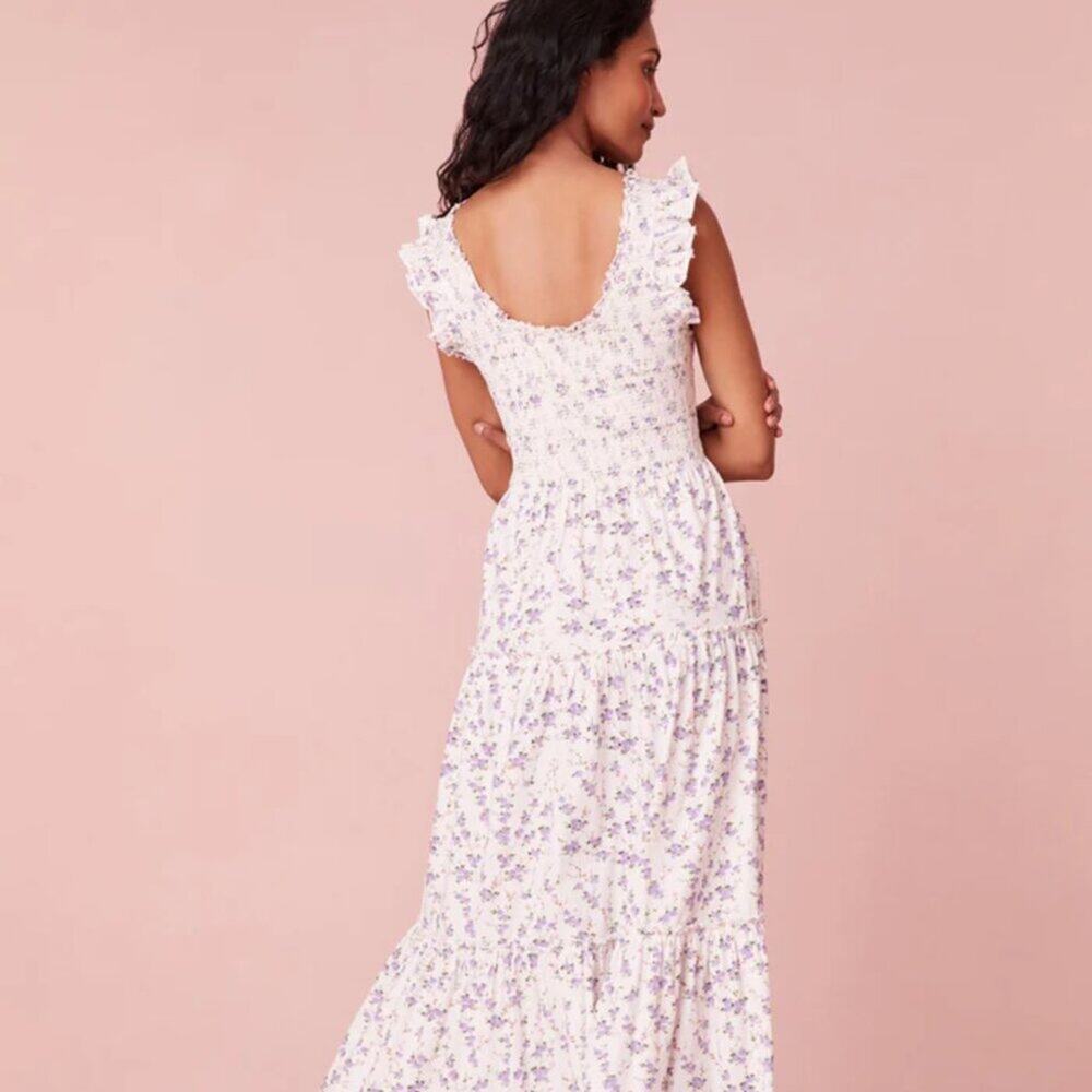 LOVESHACKFANCY Chessie Midi Floral Dress In Dusty Lavender NWT - Picture 2 of 12